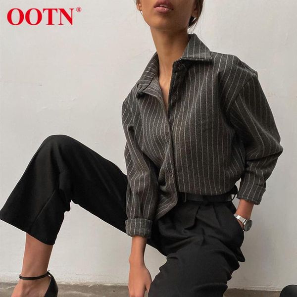 

women's blouses & shirts ootn vintage striped shirt women blouse long sleeve turn down collar autumn winter female gray office ladies, White