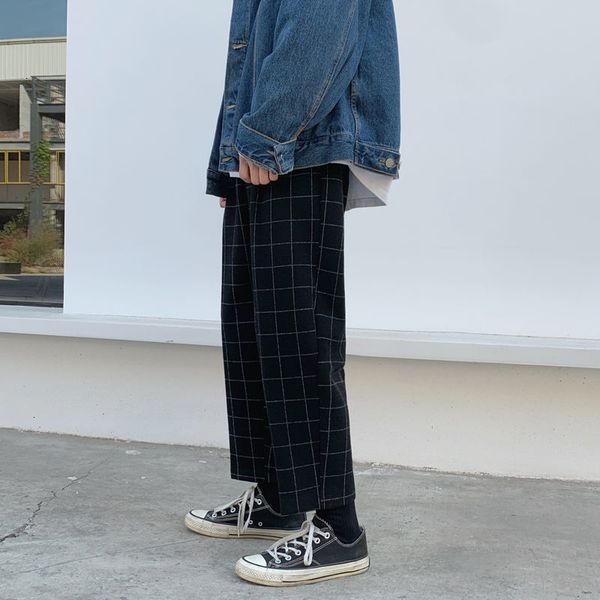 

men's trousers 2021 autumn new winter down plaided retro relaxed pants youth male clothes o7sk, Black