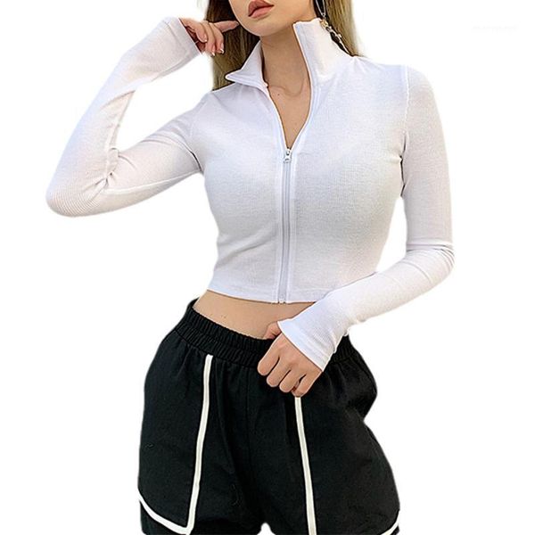 

women's blouses & shirts autumn women long sleeve blouse 2021 fashion stand collar zipper casual knit solid colour ladies base shirt bl, White