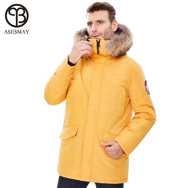 Asesmay uomo giacca invernale parka con cappuccio in pelliccia di procione cappotto spesso piumino caldo giacche arancioni bretelle staccabili plus size 201028