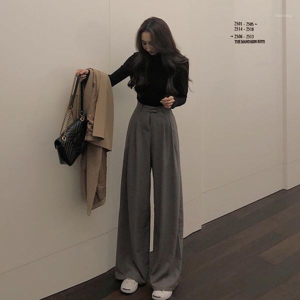

new autumn women's clothing fashion korean chic solid casual loose long capris female high straight wide leg pants hipster1, Black;white
