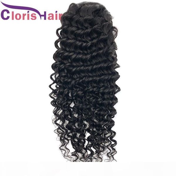 

adjustable deep curly ponytail extensions drawstring raw indian virgin deep wave human hair pony tails hairpiece clip ins for black women