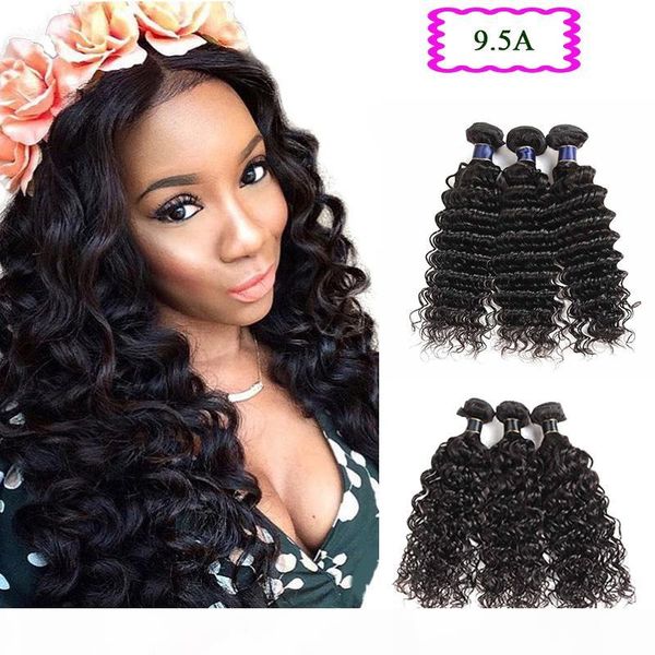 

9a peruvian deep wave virgin hair weaves 3 bundles lot brazilian water wave human hair extensions indian hair weave bundles loose deep, Black