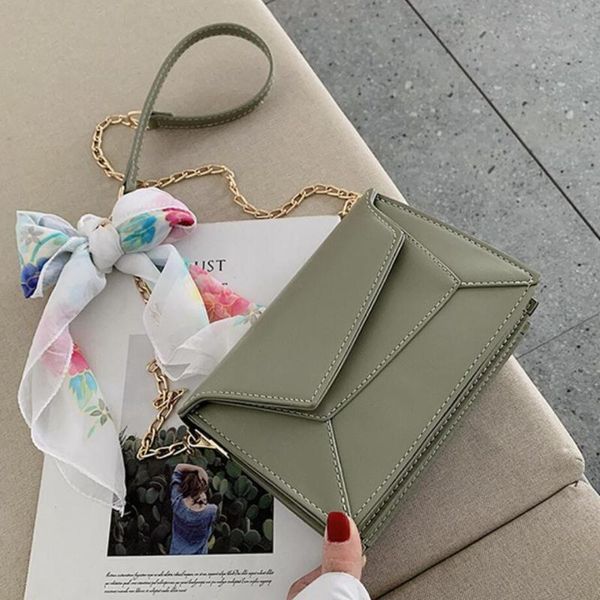 

shoulder bags elegant female ribbon flap square bag 2021 summer quality pu leather women's designer handbag chain messenger