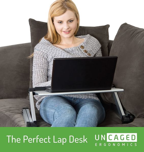Executive Verstelbare Ergonomische Laptop Cooling Stand Lap Desk voor Bed Bank met 2 Ventilatoren 3 USB Poorten opvouwbare aluminium desktop riser stand Zilver