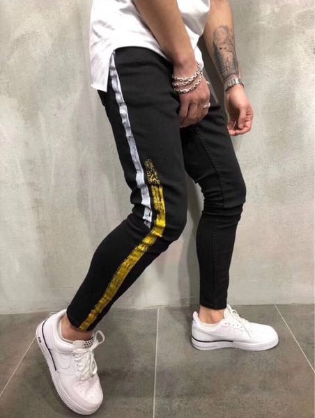 

2019 men's black paint slitting ee micro elastic black new and jeans pants and jeans fashion men's pants iaysl, Blue