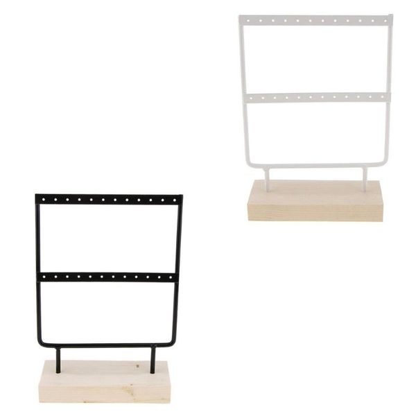 

szanbana 24 holes black / white jewelry organizer wood base metal jewelry holder display stand dangle earrings hanging showcase, Pink;blue