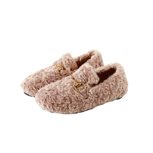 

athletic & outdoor 2021 winter baby girls fur shoes little loafer faux sheep toddler plush flat black kid chain size 21-37