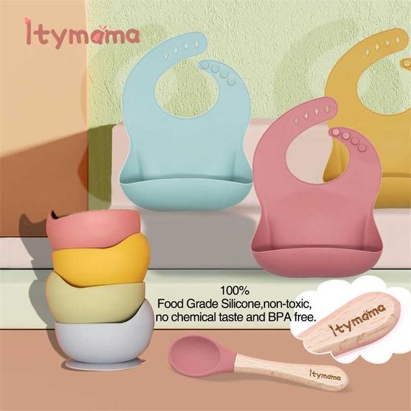 

1set baby bowl&bib personalized name dishes non-slip crockery silicone feeding bowl tableware a for plate 220209