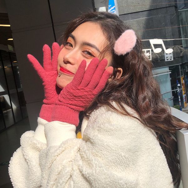 

mr. evil imitation cashmere solid color finger winter girls lovely warm plush touch screen gloves cycling cold, Blue;gray