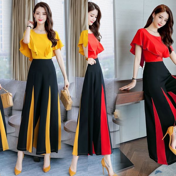 

chiffon wide leg suit suitwide leg pants suitset women 2020 new korean version summer fashion temperament thin chiffon shirt pants skirt two, Gray