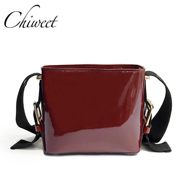 

brand fashion women bag shiny patent leather handbags vintage wide shoulder strap bag female designer crossbody messenger bags