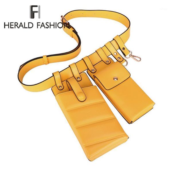 

herald fashion women solid waist bag pu leather belt bag cross body chest bags fanny pack mini phone for female brand new1