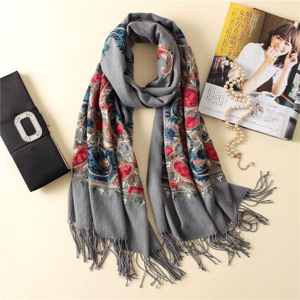 

2020 women cashmere winter scarf thick warm neck scarves head wraps lady new female embroidery echarpe, Blue;gray