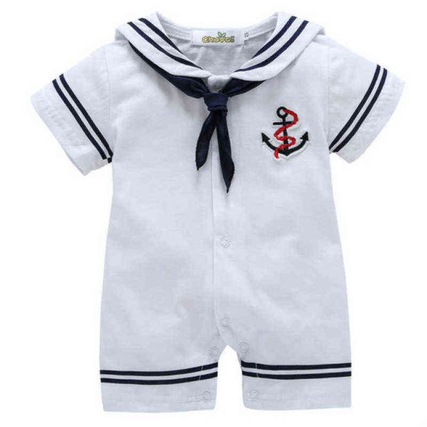 Risvolto Vestiti per bambini Estate Cotone Neonati maschi Manica corta Bianco Navy Stile marinaio Pagliaccetto Cute Kids Girls Tuta Abiti G1221