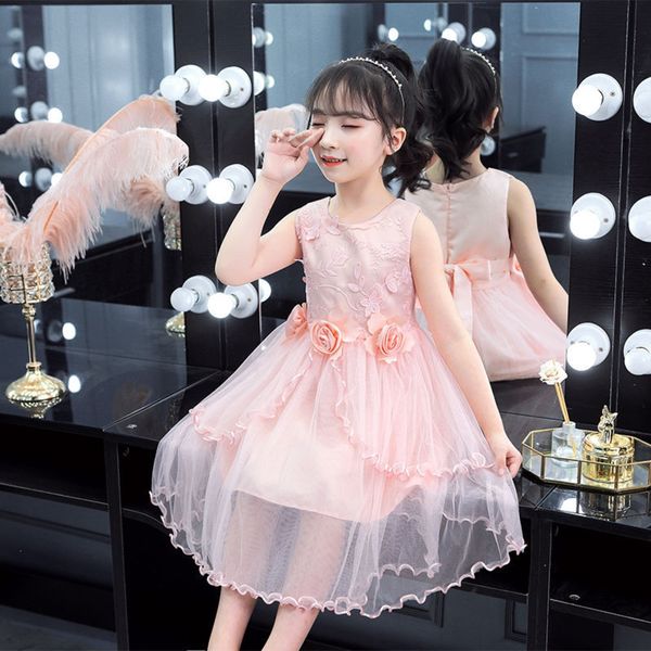 

3 wear 4 girls 5 summer dress 2020 new princess dress children 6 summer 7 foreign style 8-year-old yarn children's children's skir, Black;gray