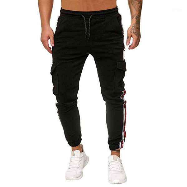 

splicing pure color joggers pants men casual overalls pocket sport work trousers outdoor loose hikling pants pantalones hombre1, Black