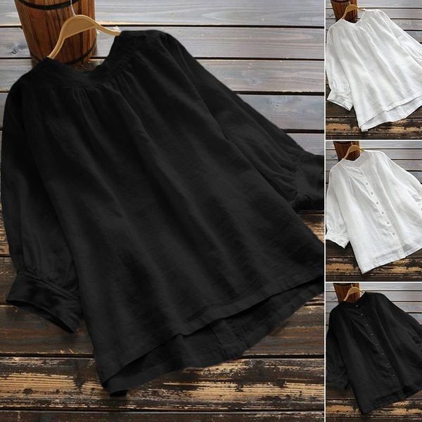 

zanzea 2020 summer shirts women and blouses vitnage back buttons down shirts 3/4 lantern sleeve tunic high low blusas 5xl1, White