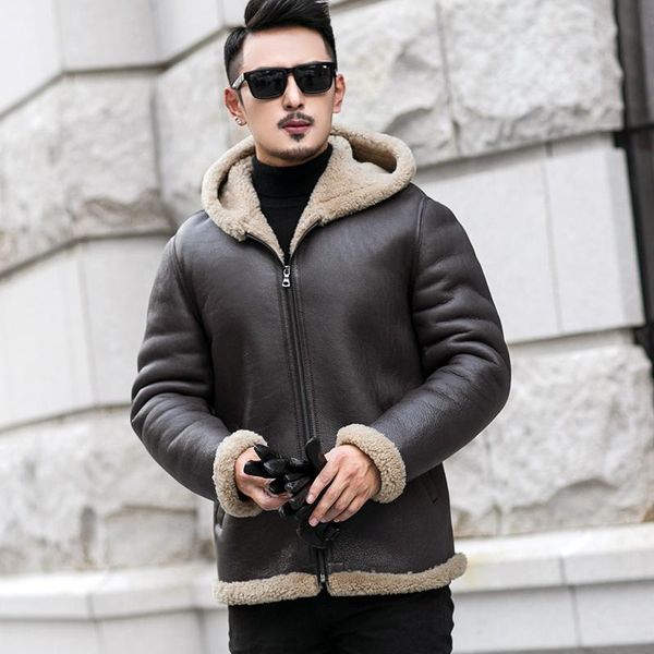 

leather genuine sheepskin coat winter jacket men natural wool fur liner warm jackets plus size chaqueta hombre my1638, Black