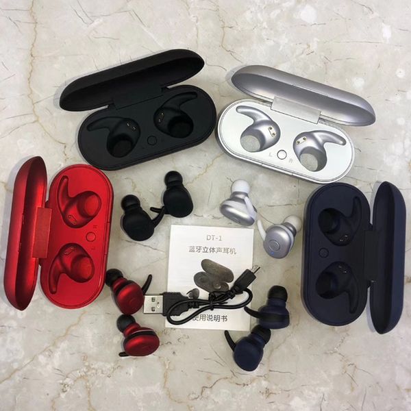 

dt-1 dt1 tws mini bluetooth earphone true wireless earbuds stereo waterproof sport earphone headset with microphone charging box 4 colors