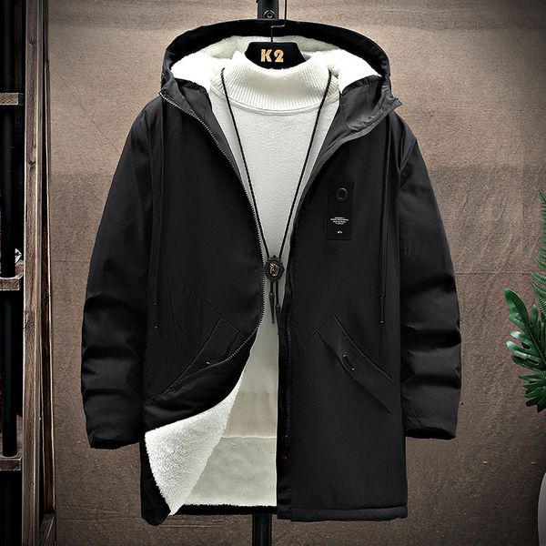 

2021 High-quality Winter Men with Hoodie Trend Male Jacket Coat N489, Tan;black