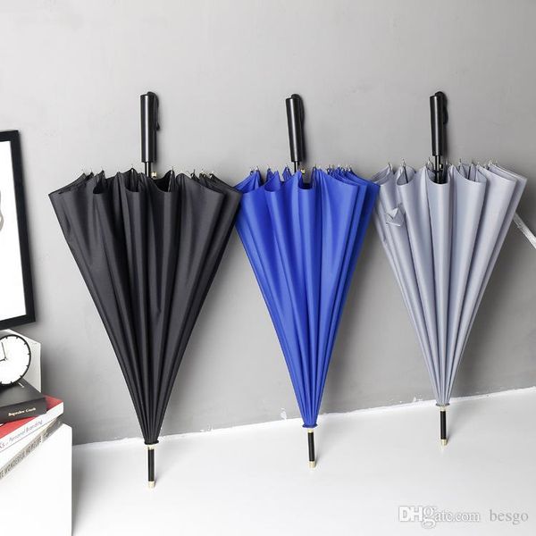 

custom logo golf strong windproof umbrella long straight handle semi-automatic 16 bone umbrellas business solid umbrella dh0995 t03