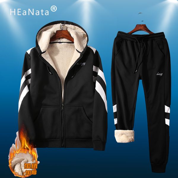 

8xl tracksuits men training sports set hooded thicken fleece hoodies + sweatpant winter spring sweatshirt sportswear male, White;black