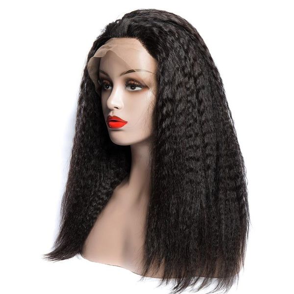 

lace wigs iwish mongolian kinky straight wig 13x4 front human hair pre plucked 150% remy yaki, Black;brown