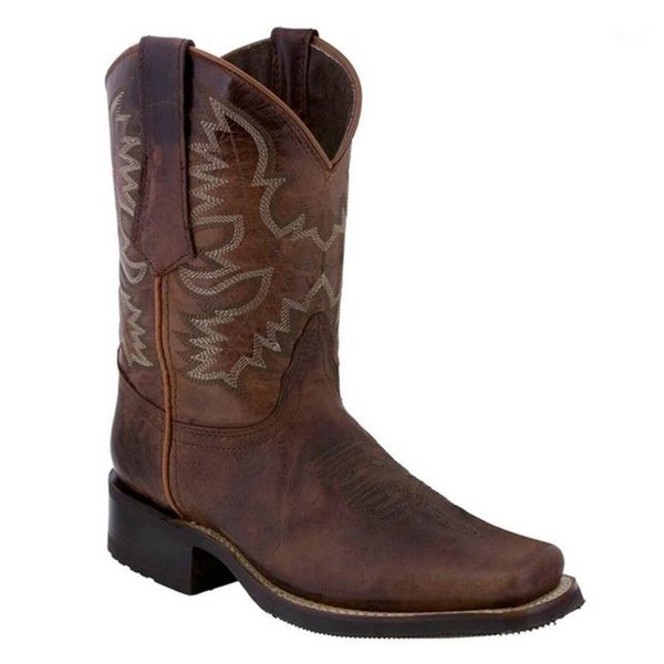 

western cowboy boots for women pointed toe women's shoes brand embossing suede leather shoes mid-calf chunky wedges boot1, Black