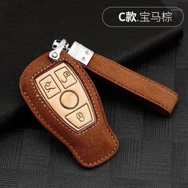 

leather car key case cover key shell 2 3 button smart for accessories w203 w210 w211 w124 accessories1