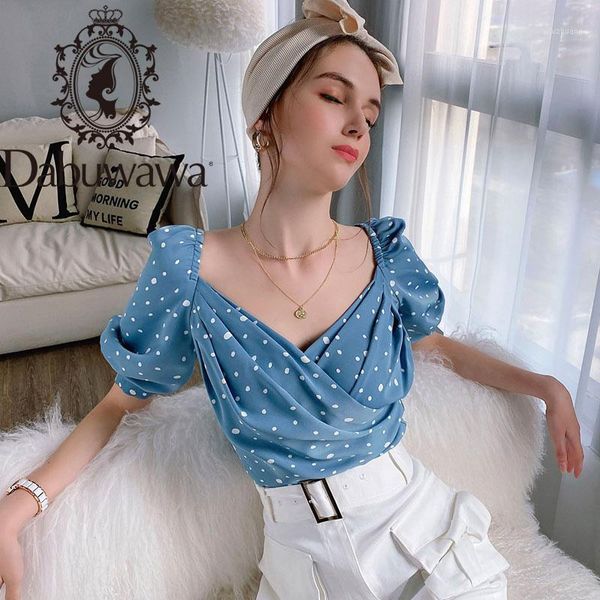 

dabuwawa elegant lantern sleeve square neck chiffon blouse women summer dot print vintage workwear blouses female dt1bcf0081, White