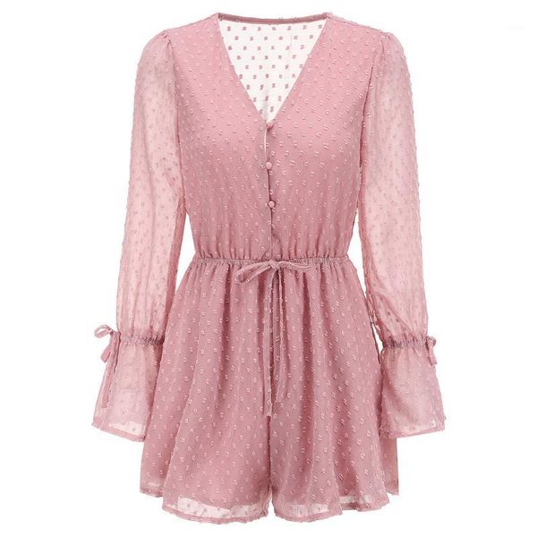 

pink long sleeves women jumpsuits v neck elastic waist women playsuits elegant style female romper one pieces jumpsuits1, Black;white