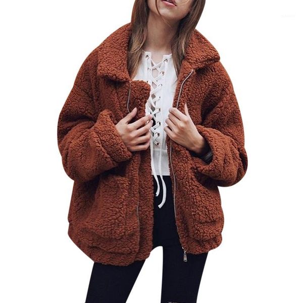 

fashion women fluffy shaggy faux fur winter warm coat cardigan jacket lady coats zipper outwear jackets plus size s-3xl1, Black