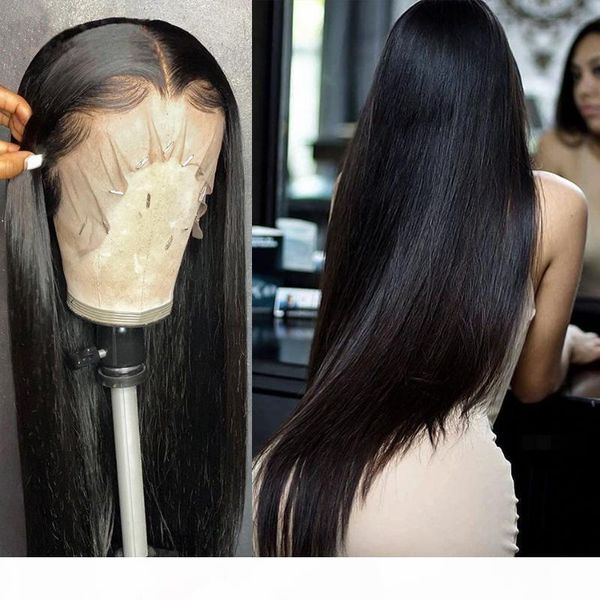 

wigirl 28 30 inch brazilian straight glueless frontal 13x4 lace front human hair wigs pre plucked virgin human hair for women, Black;brown