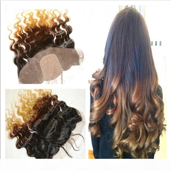 

#1b 4 27 honey blonde malaysian human hair silk base lace frontal closure with baby hair body wave silk full lace frontals, Black;brown