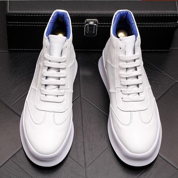 

brand men fashion high sneakers spring autumn casual high shoes men leather boots microfiber shoes dh, Black