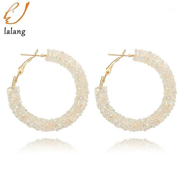

2020 brand new design fashion charm austrian crystal hoop earrings geometric round shiny rhinestone big earring jewelry women1, Golden;silver