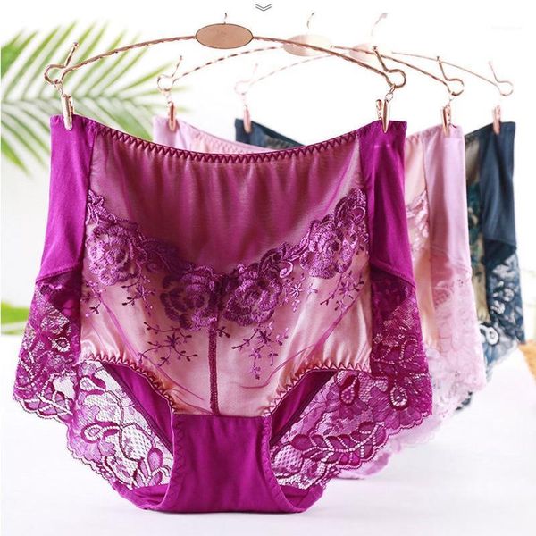 

3pcs/lot briefs intimates women underwears plus size 6xl chinese embroidery lace hollow out high waist women's panties1, Black;pink