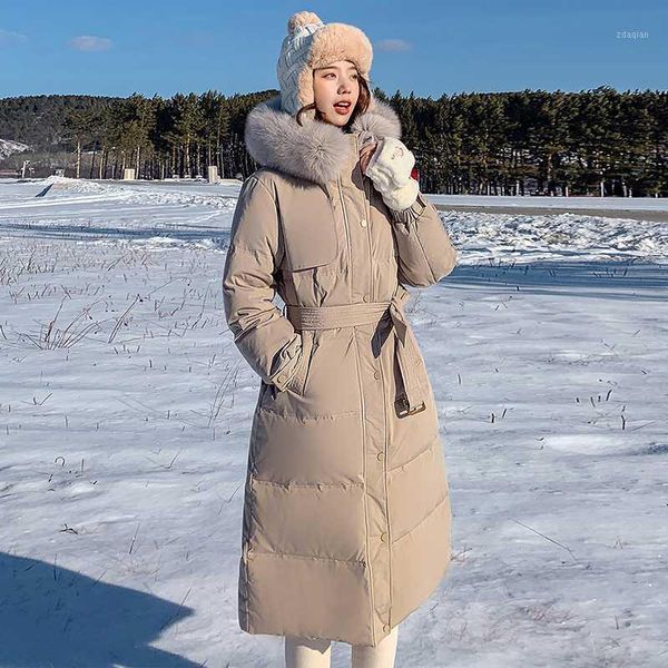

women's down & parkas real large fur 2021 winter long women 90% white duck coat hooded female thick warm puffer jacket windproof1, Black