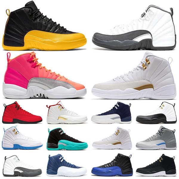 

jumpman 12 university gold 12s men basketball shoes indigo reverse flu game dark concord outdoor platform mens sports sneakers trainers, White;red