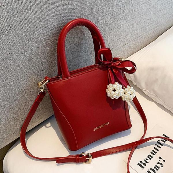 

elegant female tote bucket bag 2020 fashion new quality pu leather women's designer handbag solid color shoulder messenger bag