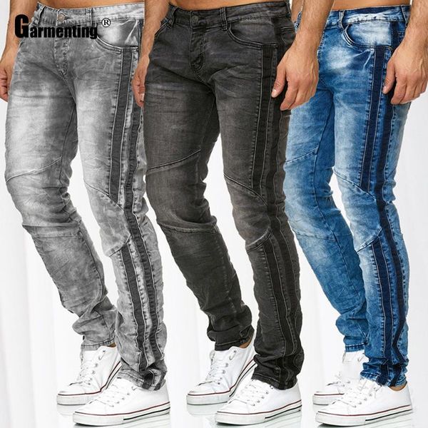 

plus size men jeans demin pants autumn trendy 2021 new patchwork male jean trousers slim bottom skinny pant mens clothing, Blue