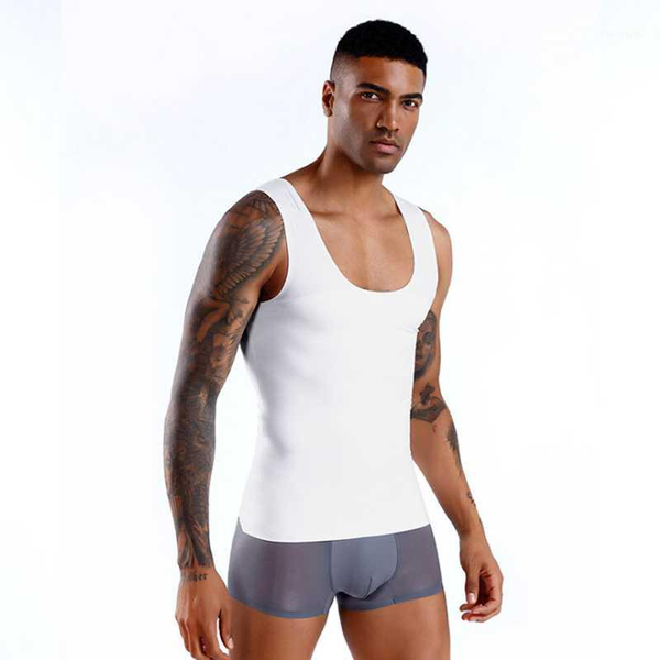 

gym clothing -xxl men's body shaping vest breathable comfortable strong pressure seamless glue abdomen straight back tights1, White;black