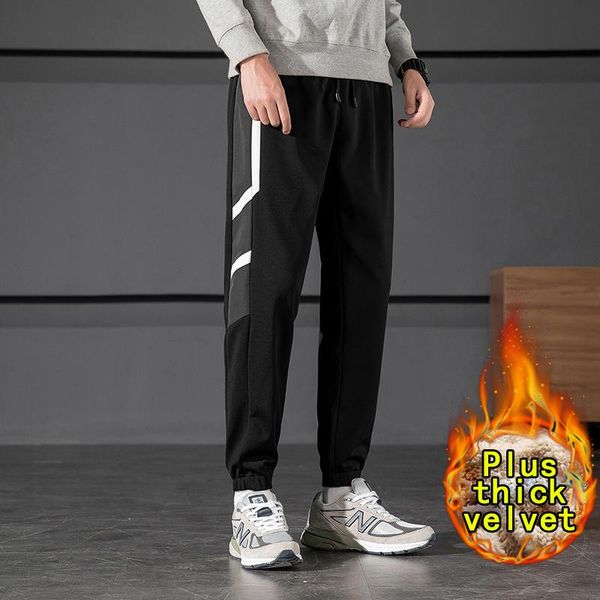 

men's pants black men korean street style trousers plus velvet winter thick loose sports casual 2021 4xl