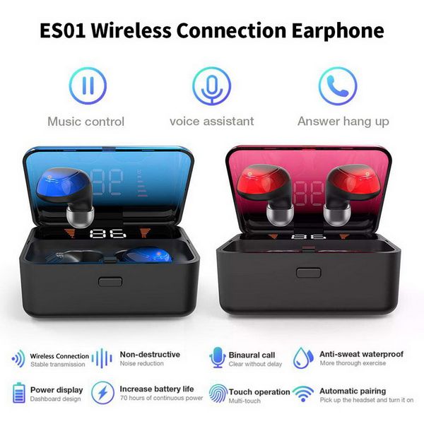 

es01 tws bluetooth headphones waterproof true stereo v5.0 touch wireless earphones 9d stereo sports handsheadset
