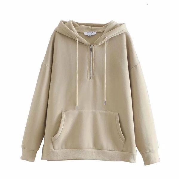 

2021 women new stylish simplicity half-open kangaroo pocket plus cashmere hooded hoody casual sports, Black