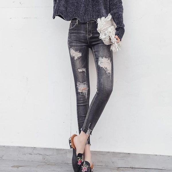 

women's jeans 2021 skinny women denim pants holes destroyed knee pencil casual trousers stretch ankle-length ripped jeans1, Blue