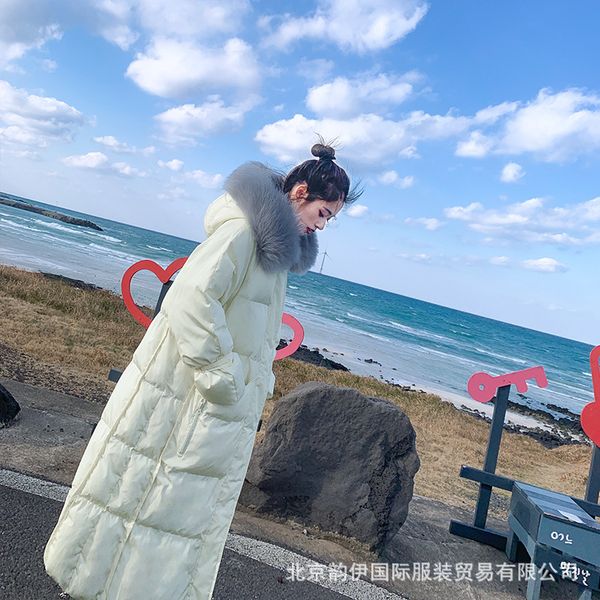 

women's 2019 new mid long down thickened student winter cotton padded jacket multi color hair, Black