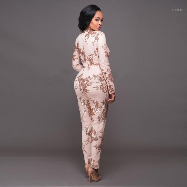 

floral printed sequined long bodycon autumn winter rompers womens jumpsuit elegant long sleeve jumpsuits for women 20191, Black;white