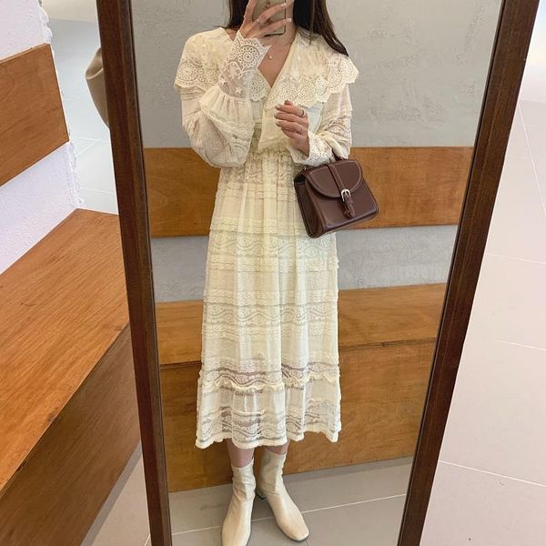 

women dress 2021 new spring summer elegant long lace dress high waist v neck party dresses vestido mujer, Black;gray